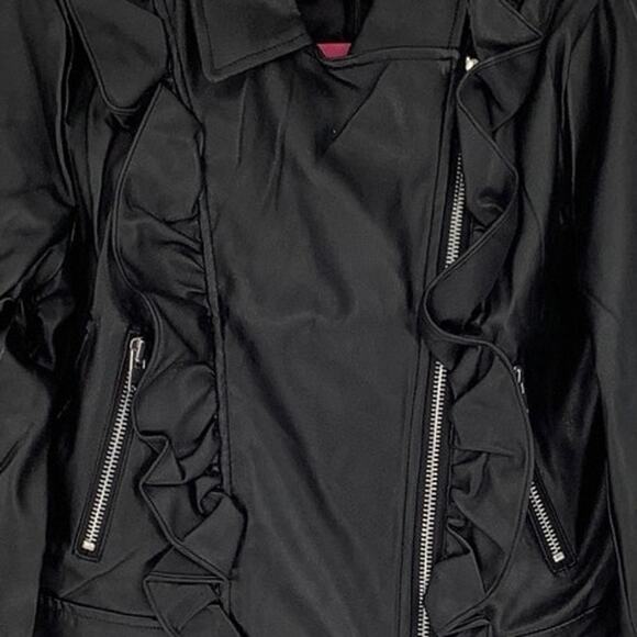 Bardot Junior Size 7-8 Black Chloe Faux Leather Ruffle Jacket Zip Front N1-18 - Picture 5 of 14